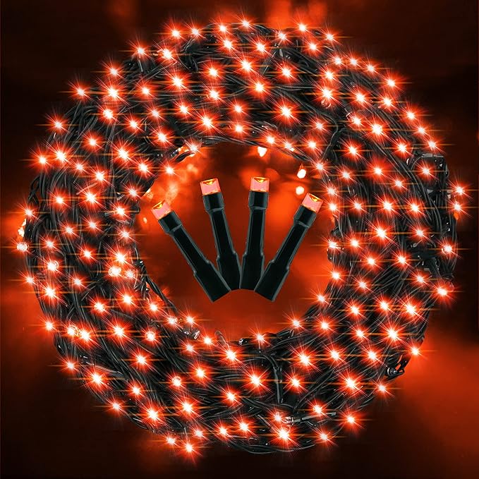 AmyHomie 300LED Orange Christmas String Lights with 8 Modes, Waterproof Fall Lights Outdoor Indoor Fall Decor Fairy String Lights for Party, Thanksgiving Day, Holiday Decoratio