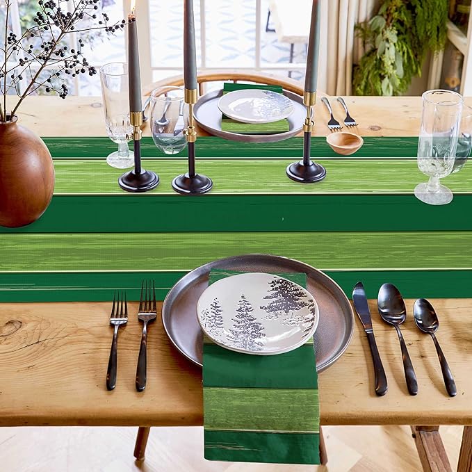 Vandarllin Table Runners Small 13X36 Inches Forest Lime Green,Cotton Linen Farmhouse Retro Rustic Barn Wood Texture Tablecloths Non-Slip Party Table Decorations for Kitchen,Home,Dining,Outdoor,