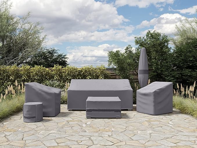 Covermates Outdoor Square Ottoman Cover - Water Resistant Polyester, Drawcord Hem, Mesh Vents, Seating and Chair Covers, 26W x 26D x 25H, Charcoal