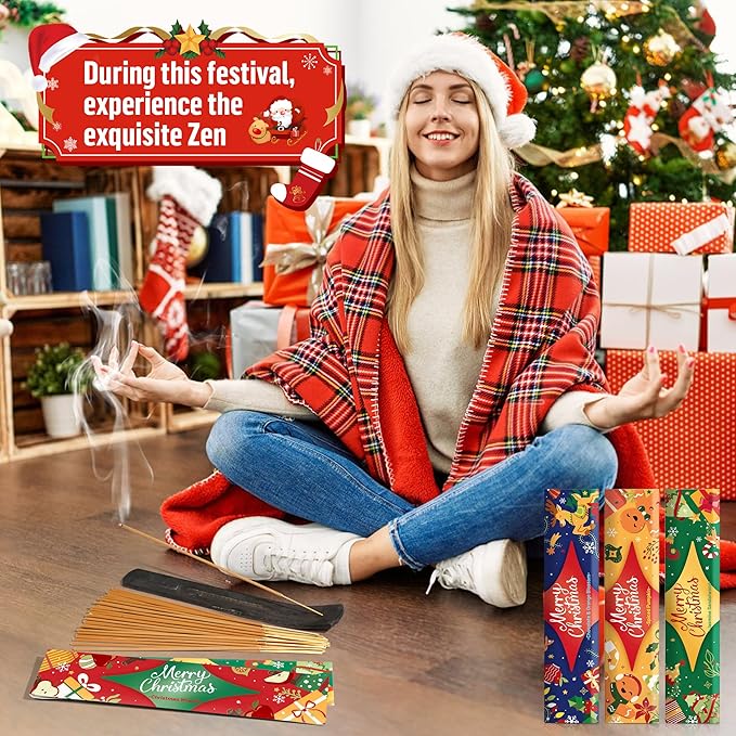 Christmas Incense Sticks, 120 Long-Burning Natural Aromatherapy Sticks with Holder - 6 Holiday Scents for Christmas Decorations