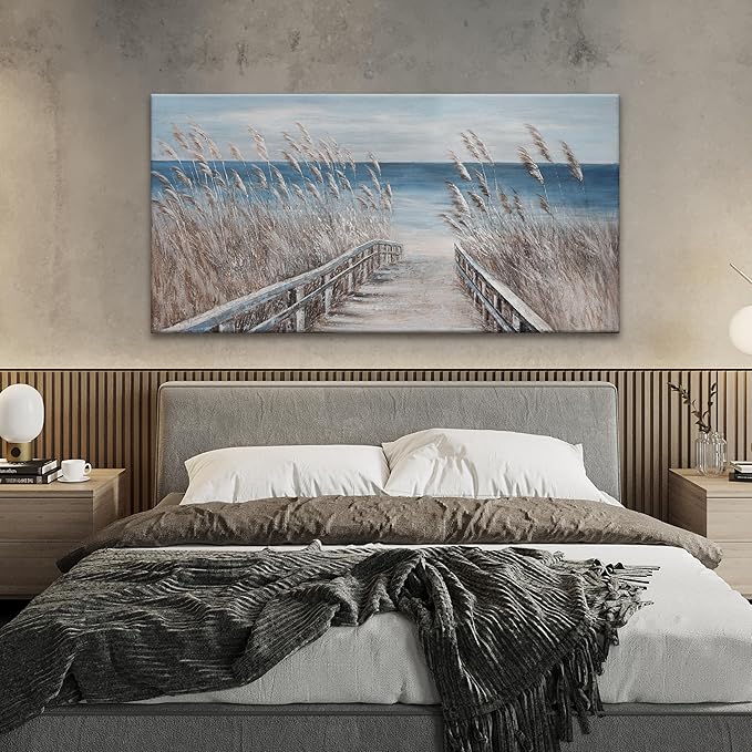 Dimpaga Canvas Wall Art Decor Large Wall Art for Living Room Vintage Coastal Wall Art Prints Landscape Beach Wall Art Decorations Blue Artwork for Walls Bedroom Office Kitchen Wall Decor 24" X 48"