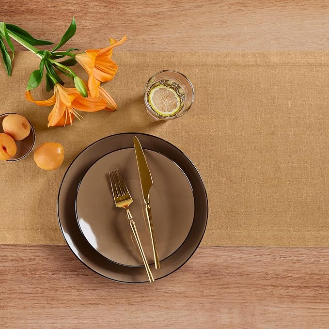 Solino Home Linen Table Runner 72 Inches Long - 100% Pure Linen Tobacco Brown Table Runner 14 x 72 Inch - Diana Medium Weight