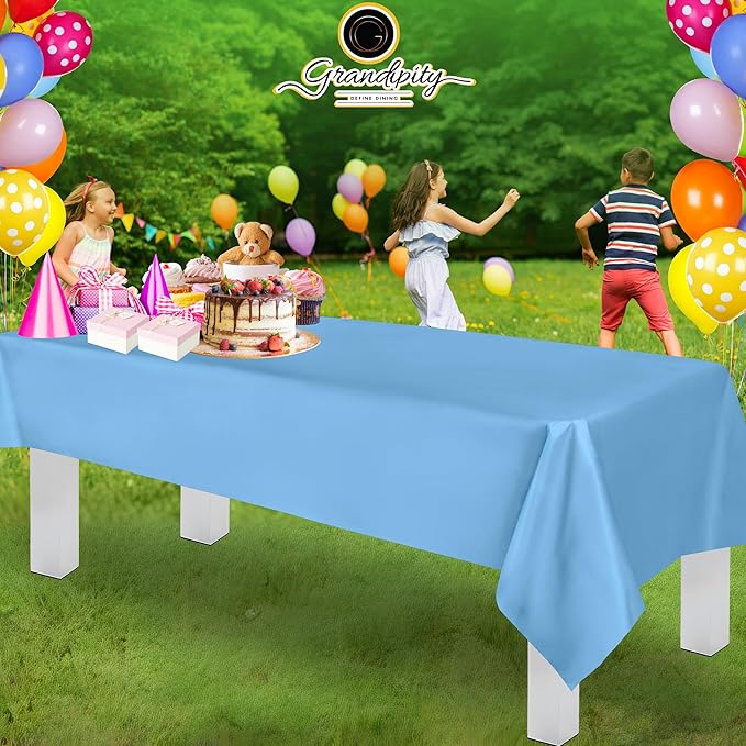 Grandipity 12 Pack Premium Disposable Plastic Tablecloth 54 Inch. x 108 Inch. Decorative Rectangle Table Cover - Sky Blue