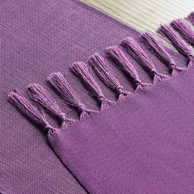 Artoid Mode Lilac Purple Tassel Table Runner, Mardi Gras Linen Blend Rustic Farmhouse Style Kitchen Table Decoration Holiday Wedding Party Dinning Decor 13x48 Inch