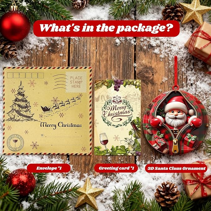 3D Santa Ornaments for Christmas Tree, Christmas Tree Fun Santa Decorations, Resin Funny Holiday Decoration, Christmas Ornaments Hanging Decoration Gift & Xmas Stocking Stuffers for Women, Men