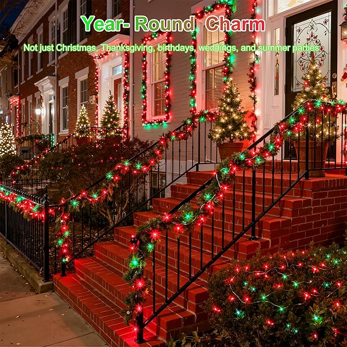 470FT 1500LED Christmas Lights, 12 Modes Red and Green Outdoor String Lights with Timer & Dimmable, Waterproof Green Wire Christmas String Lights for Indoor Tree Xmas Patio Fence Balcony Garden Party