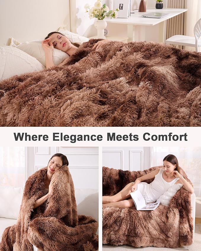 Super Soft Fluffy Fuzzy Faux Fur Sherpa Fleece Blanket Twin Size, Plush Thick Warm Blanket for Bed Couch, College Dorm Essentials Gifts for Girls Boys, Room Decor for Winter, 60" x 80"