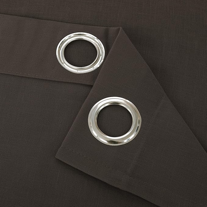 YoungsTex Short Brown Linen Curtains 40 Inch Length for Kitchen Cafe Window, Light Filtering Drapes Semi Sheer with Grommet for Cafe Bathroom Window, 2 Panels, 42 X 40 Inch