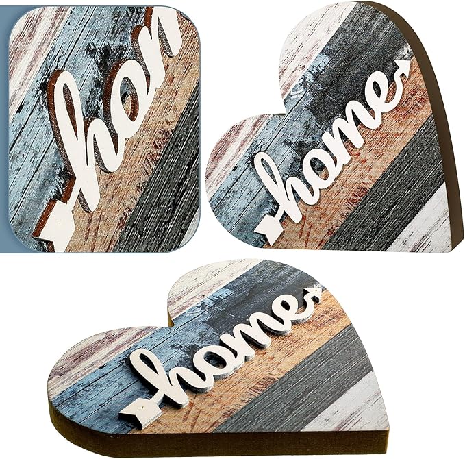 Jetec 2 Pcs Rustic Table Decorations for Living Room Home Decor Farmhouse Valentines Day Centerpiece Small Love Wooden Heart Decor for Dining Room Shelf Valentines Gift Decoration(Simple Style)