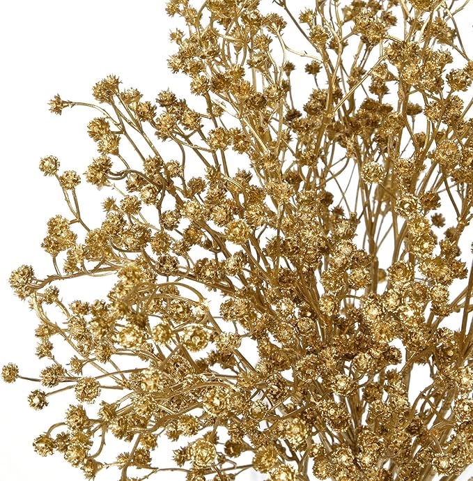 DILATATA 10 Pack Gold Baby's Breath Artificial Flowers Bulk 3 Branches Faux Baby Breath Plastic Flowers Fake Gypsophila Flower Arrangement Fake Flowers Bouquet for Wedding Home Decor