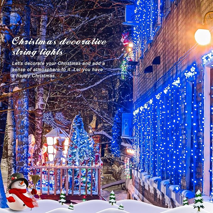 JMEXSUSS 150 LED Blue Christmas Lights Indoor Outdoor, Connectable 59 ft String Lights Plug in, 8 Modes Blue Twinkle Fairy Lights for Bedroom Patio Party Tree Christmas Decorations