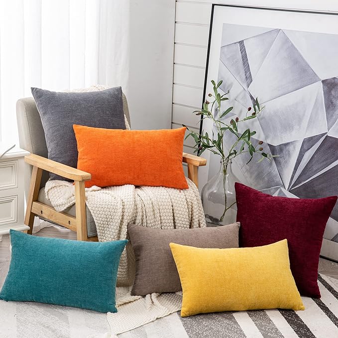 GAWAMAY Decorative Throw Pillow Covers 16x16 Inch Set of 2, Super Soft Chenille Square Pillows Farmhouse Fall Pillowcase for Living Room Bedroom Sofa Couch Cushion Cover Burgundy Red 40x40cm