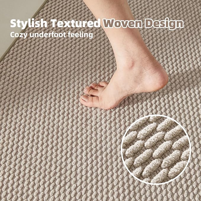 Large Bathroom Rugs Non Slip Washable Bath Rugs Super Absorbent Bathroom Rug Thin Quick Dry Low Pile Bath Mats, Beige 36"x60"
