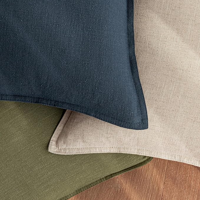 Woaboy 18x18 Inch Set of 2 Decorative Linen Solid Throw Pillow Covers Boho Accent Farmhouse Christmas Pillowcases Modern Netural Home Decor for Couch Sofa Living Room Bed,Olive Green