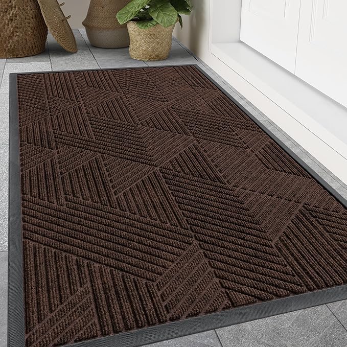 Smiry Front Door Mat Outside Entrance, Heavy Duty Sturdy Natural Rubber Doormat, Trap Dirt and Moisture, Easy Clean Low Profile Welcome Floor Mats for Indoor Outdoor Entry, 71x23 Inch, Dark Brown