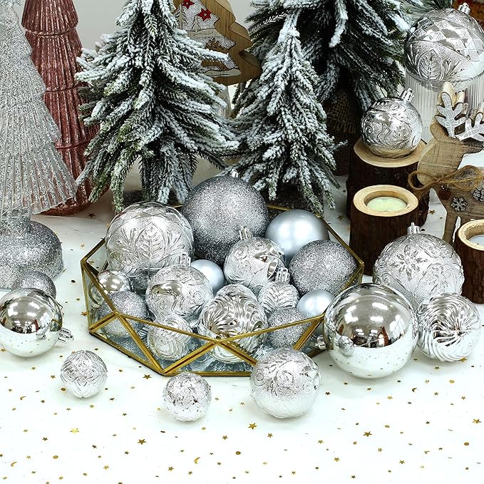 20ct Silver Christmas Ball Ornaments Shatterproof Plastic Christmas Tree Decorations for Xmas Party Home Office Holiday Decor -Large Size (3.15", 80mm)