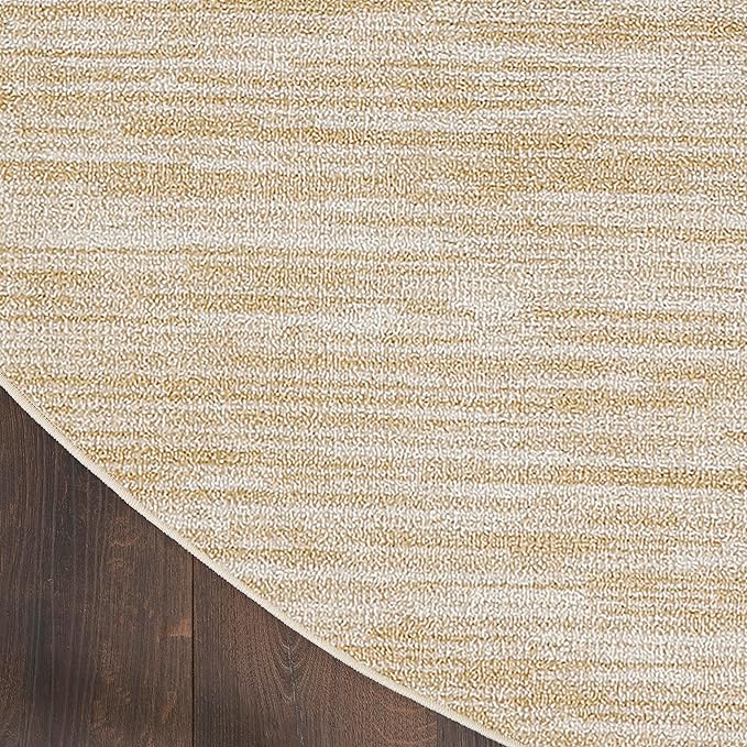 Nourison Home Essentials Indoor/Outdoor Ivory Gold 6' x Round Area Rug, Easy Cleaning, Non Shedding, Bed Room, Living Room, Dining Room, Backyard, Deck, Patio (6 Round)