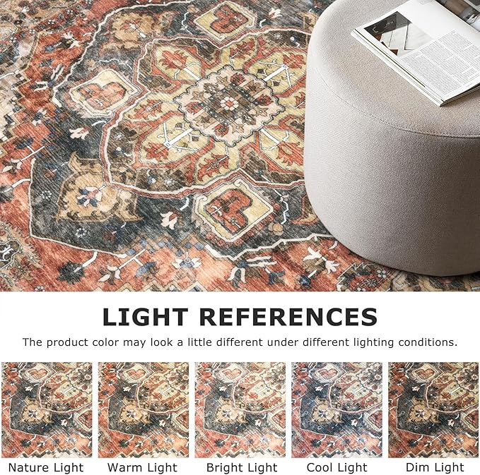 2x8 Washable Runner Rug for Hallways, Terracotta Soft Classic Kitchen Rugs with Non-Slip, Non-Shedding Boho Rug for Hallways Entryway Bedroom Bathroom Laundry Indoor