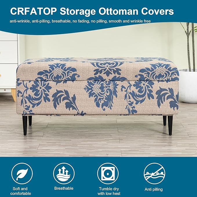 CRFATOP Printed Rectangle Ottoman Stool Cover Stretch Folding Storage Footstool Bench Slipcovers Upholstered Foot Chest Chair Covers Washable Entryway Furniture Protector with Elastic Bands,S,12