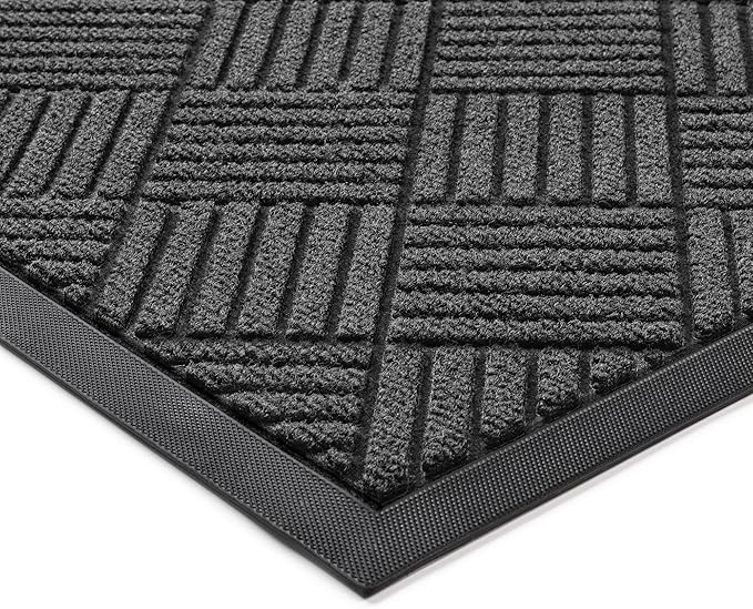 Front Door Mat, Heavy Duty Indoor Outdoor Doormat, 48" x 24" Low Profile Outdoor Mats for Home Entrance, Stain and Fade Resistant Welcome Mat Ideal for High Traffic Area, Diamond Grey