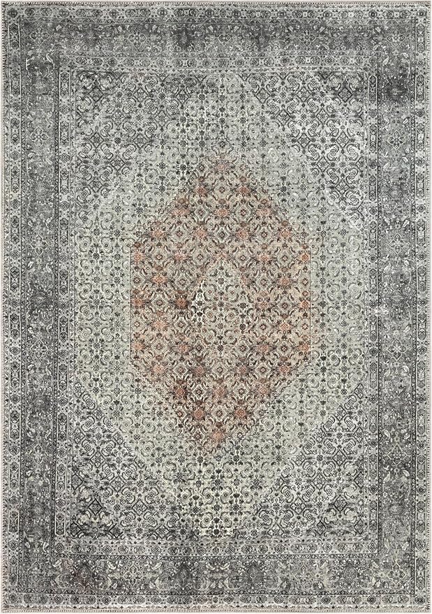 Keen Home Design 4x6 Rug - Machine Washable Area Rug with Non-Slip Backing, Ideal for Living Room, Dining Room, Bedroom - Vintage, Easy Clean, Durable, Low Pile - (4' x 6')