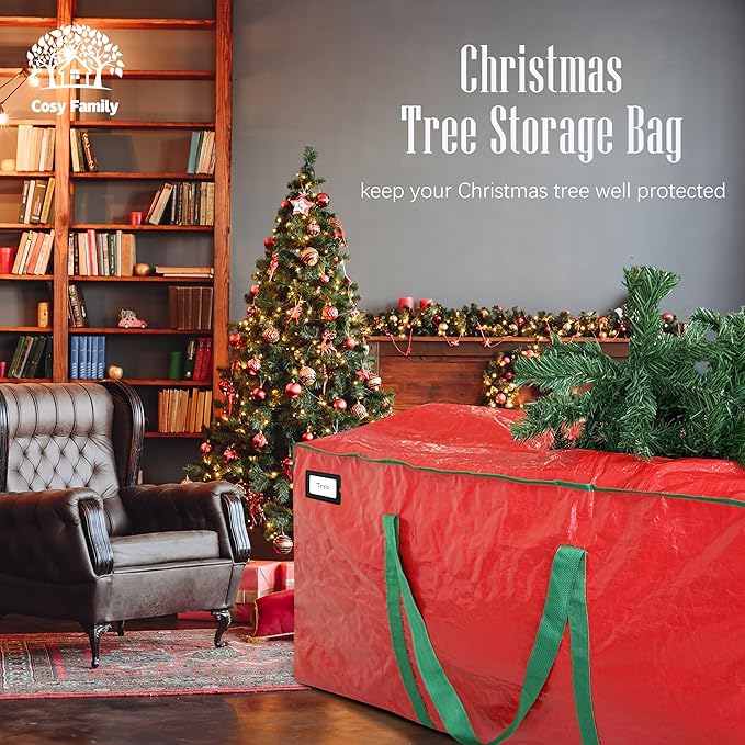 Cosy Family 9 ft Christmas Tree Storage Bag - Durable Heavy Duty Extra Large Artificial Xmas Holiday Tree Bag with Reinforced Handles and Dual Zippers Wide Opening - Red