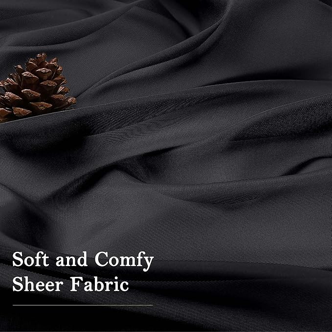 Lecloud Black Sheer Curtains 96 Inches Long 2 Panels, Solid Airy Voile Dual Rod Pocket Sheer Curtains, Light Filtering Privacy Window Curtain Drapes for Living Room Bedroom Balcony, 59" W x 96" L