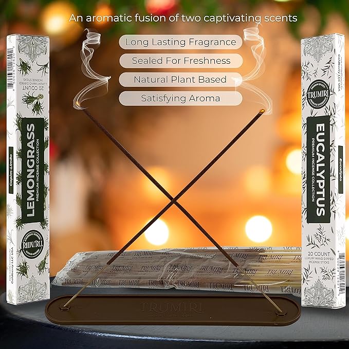 Trumiri Incense Sticks - Combo Pack of 40 Insence-Sticks - 20 Lemongrass + 20 Eucalyptus - Insenses - Insents - Incents - Inscense - Incence - Incienso - All Natural Incense Sticks