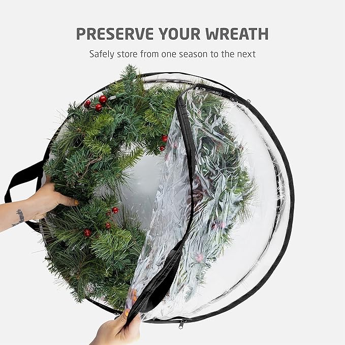ZOBER 2 Pack Christmas Wreath Storage Container 30 Inch - Wreath Bag for Artificial Wreaths Box - Dual Zippered Wreaths Storage Bag with Durable Stitch Reinforced Handles - Black