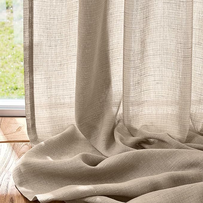 jinchan Taupe Linen Blend Curtain 90 inch Length 1 Panel for Sliding Door, Light Filtering 100 inch Extra Wide Living Room Drape with Rod Pocket Back Tab(100W x 90L, Taupe)
