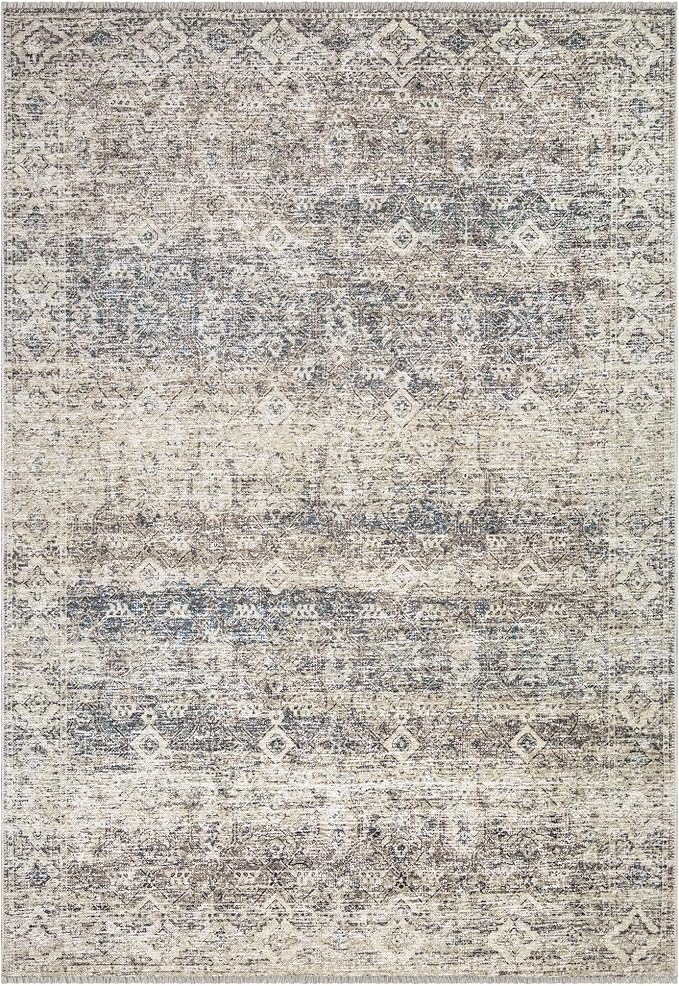 Bloom Rugs Caria Washable Non-Slip 9x12 Rug - Beige Brown/Teal Traditional Area Rug for Living Room, Bedroom, Dining Room, and Kitchen - Exact Size: 9' x 12'