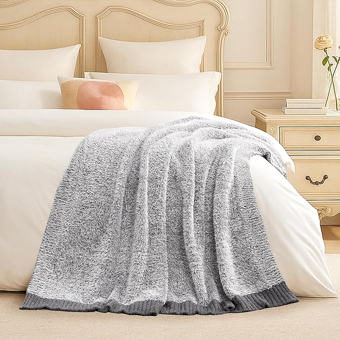 Amélie Home Knit Throw Blanket for Couch, Super Soft Cozy Fuzzy Plush Throws for Sofa, 50" x 60", Heather Grey