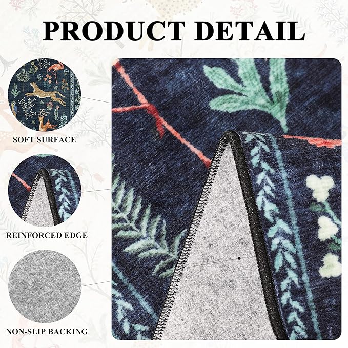 DUKINO 2x3 Rug, Washable Animal Rugs for Entryway, Non Slip Indoor Door Mat, Soft Low Pile Small Area Carpet for Entrance, Bedroom, Kitchen, Laundry, Bathroom, Navy Blue