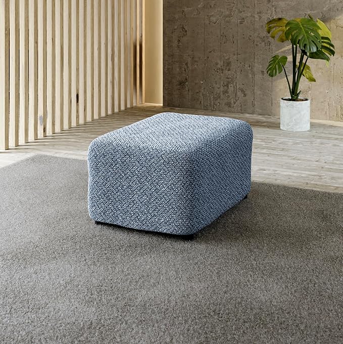 PAULATO BY GA.I.CO. Ottoman Slipcover - Stretch Stool Sofa - Pouf Protector for Pets and Kids - Soft Ottoman Cover - Durable Furniture Slipcovers - Microfibra Print Collection - Venezia Blue