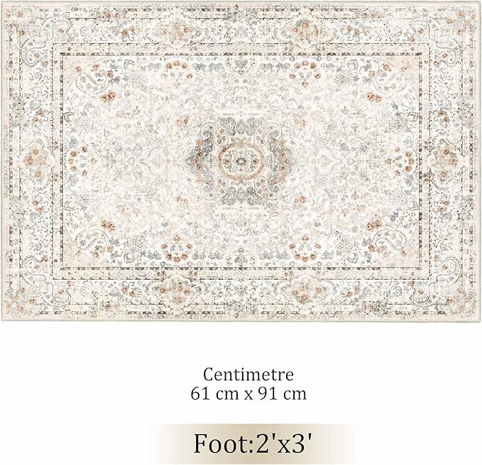 Small Rugs 2x3,Boho Rug for Entryway Bathroom Bedroom Kitchen Entrance Doormat,Vintage Bohemian Distressed Washable Accent Floor Throw Carpet Non Slip,Beige