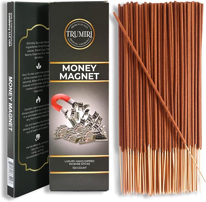 Money Magnet Incense Sticks - Pack of 100 Insence-Sticks to Attract Money - Made with Natural Raw Ingredients - Non Toxic Inciensos Indian Spiritual Insense Inscents
