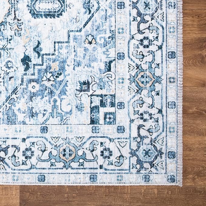 Bloom Rugs Caria Washable Non-Slip 9x12 Rug - Blue Traditional Area Rug for Living Room, Bedroom, Dining Room, and Kitchen - Exact Size: 9' x 12'