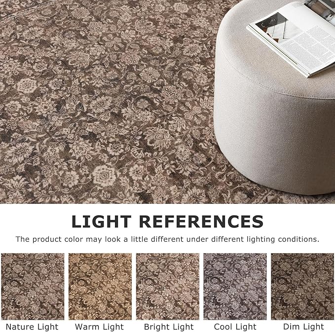 2x6 Washable Runner Rug for Hallways, Rust Reddish Brown Soft Neutral Vintage Kitchen Rugs with Non-Slip, Non-Shedding Distressed Floral Rug for Bedroom Kitchen Porch Laundry Entryway