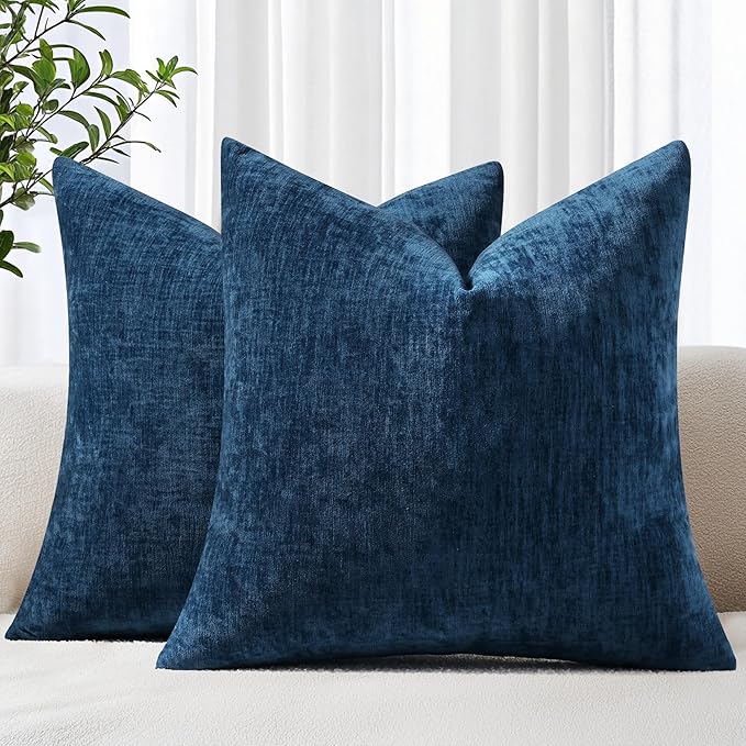 decorUhome Chenille Poseidon Christmas Throw Pillow Covers 24x24 Inch Set of 2, Decorative Soft Couch Pillow Covers Solid Dyed Accent Farmhouse Neutral Square Pillow Cases for Sofa