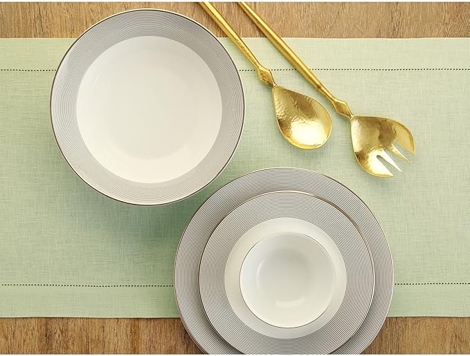 Solino Home Linen Sage Green Table Runner 132 Inches Long - 100% Pure Linen Extra Long Table Runner 14 x 132 Inch for Spring, Easter, St Patricks Day - Classic Hemstitch