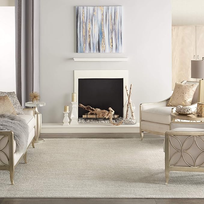 Nourison Home Essentials 120" x 168" Rectangle Contemporary Polypropylene Fabric Area Rug, Machine Made, Borderless Design, for Indoor/Outdoor, in Ivory/Beige Finish