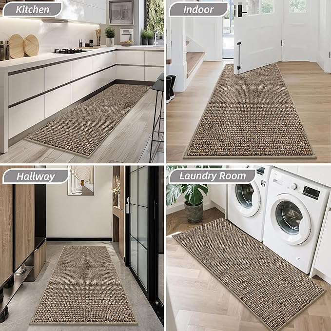 BEQHAUSE Dirt Trapper Door Mat 20" x 48", Non-Slip Washable Doormats Entrance Mat, Dirt Resistant and Absorbent Welcome Mat, Low Profile Floor Mats for Front Back Door and Entryway, Beige