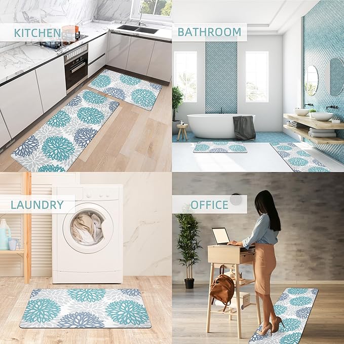 Anti Fatigue Kitchen Runner Rug Mat, Cushioned Memory Foam Non Slip Waterproof Kitchen Mat for Floor, Comfort Floral Standing Desk Mat for Sink, Laundry, Office, 17.3"x47"