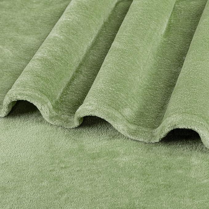 PAVILIA Sage Green Fleece Throw Blanket for Couch Twin Size, Light Olive Super Soft Fuzzy Flannel Throw for Sofa, Luxury Plush Microfiber Blanket Twin Bed, Home Decorative Velvet Gift Blanket, 60x80