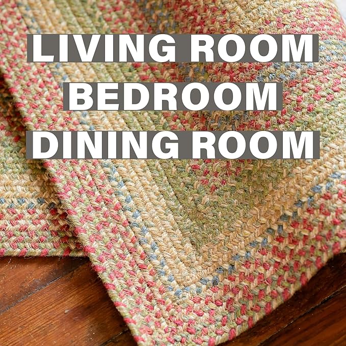 Homespice Azalea Multicolor Braided Area Rug, Jute, 6x9' Rectangle - Perfect Country Primitive Decor for Dining Room, Living Room, Everywhere