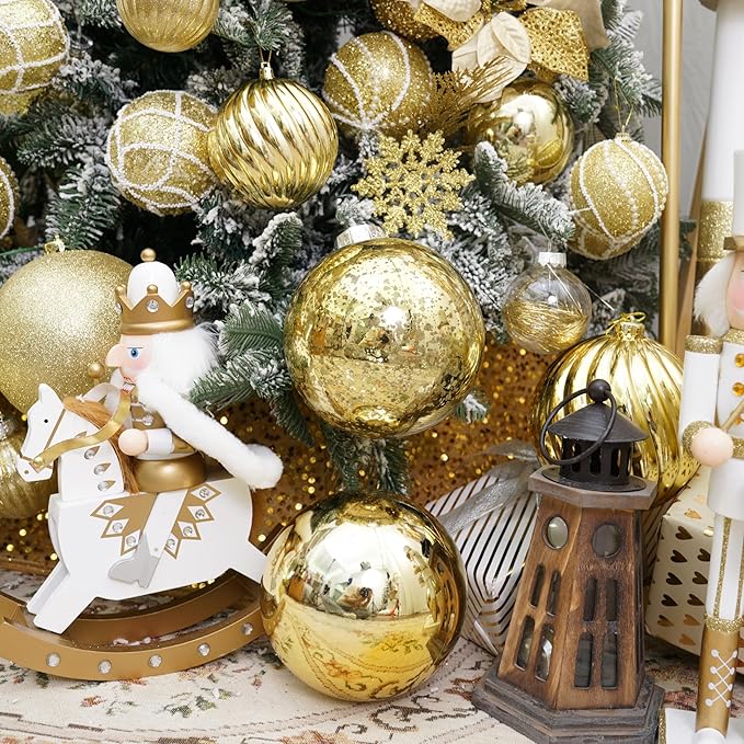 XmasExp Large Christmas Ball Ornaments,2pcs Gold Giant Shatterproof Plastic Hanging Mercury Xmas Ball Decorations Christmas Tree Ornaments (Gold, 6")