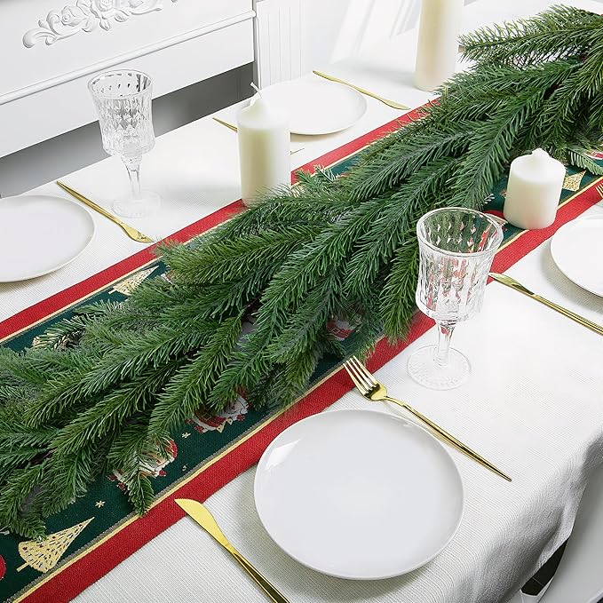 2Pcs 6Ft Norfolk Pine Garlands Realistic,Real Touch Winter Xmas Garland with 144Tips,Christmas Decorations Indoor Outdoor,Artificial Holiday Decor Faux Greenery for Mantle,Fireplace, Table