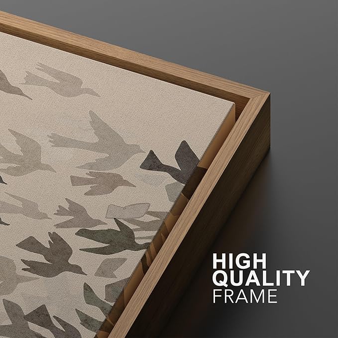 MUDECOR Framed Wall Art Print Set Minimalist Subtle Birds in Motion Illustrations Modern Art Boho Decorative Colorful Chic for Living Room, Bedroom, Office - 16"x24"x3 Natural
