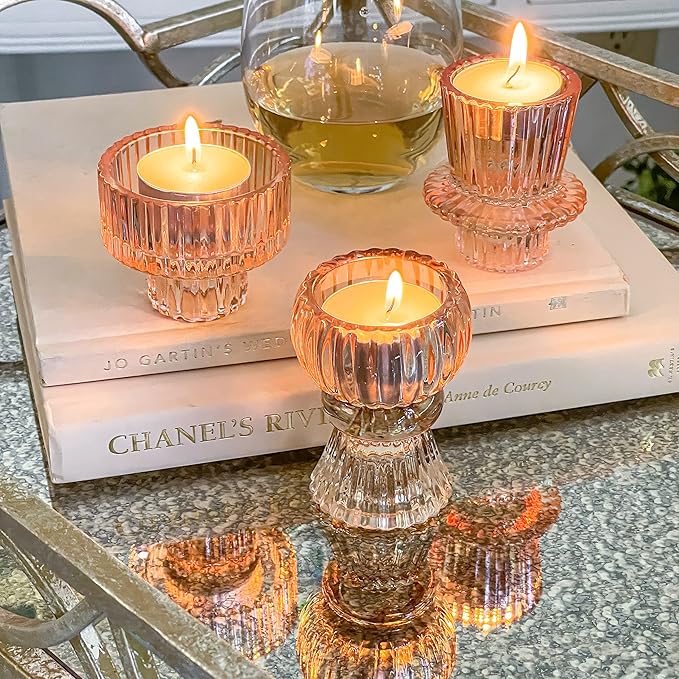 Kate Aspen Vintage Ribbed Glass Black Candlestick Holders, Pillar Candle, Tealight & Votive Candle Holders (Set of 6, 3 Assorted Sizes), Dining Table Decor, Shelf Decor, Centerpiece