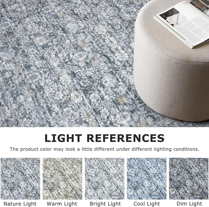 2x3 Washable Rug Soft Area Rug for Entryway, Grey Brown Non-Slip Indoor Door Mat Distressed Floral Low-Pile Kitchen Rugs, Neutral Vintage Carpet for Entrance Kitchen Bedside Farmhouse